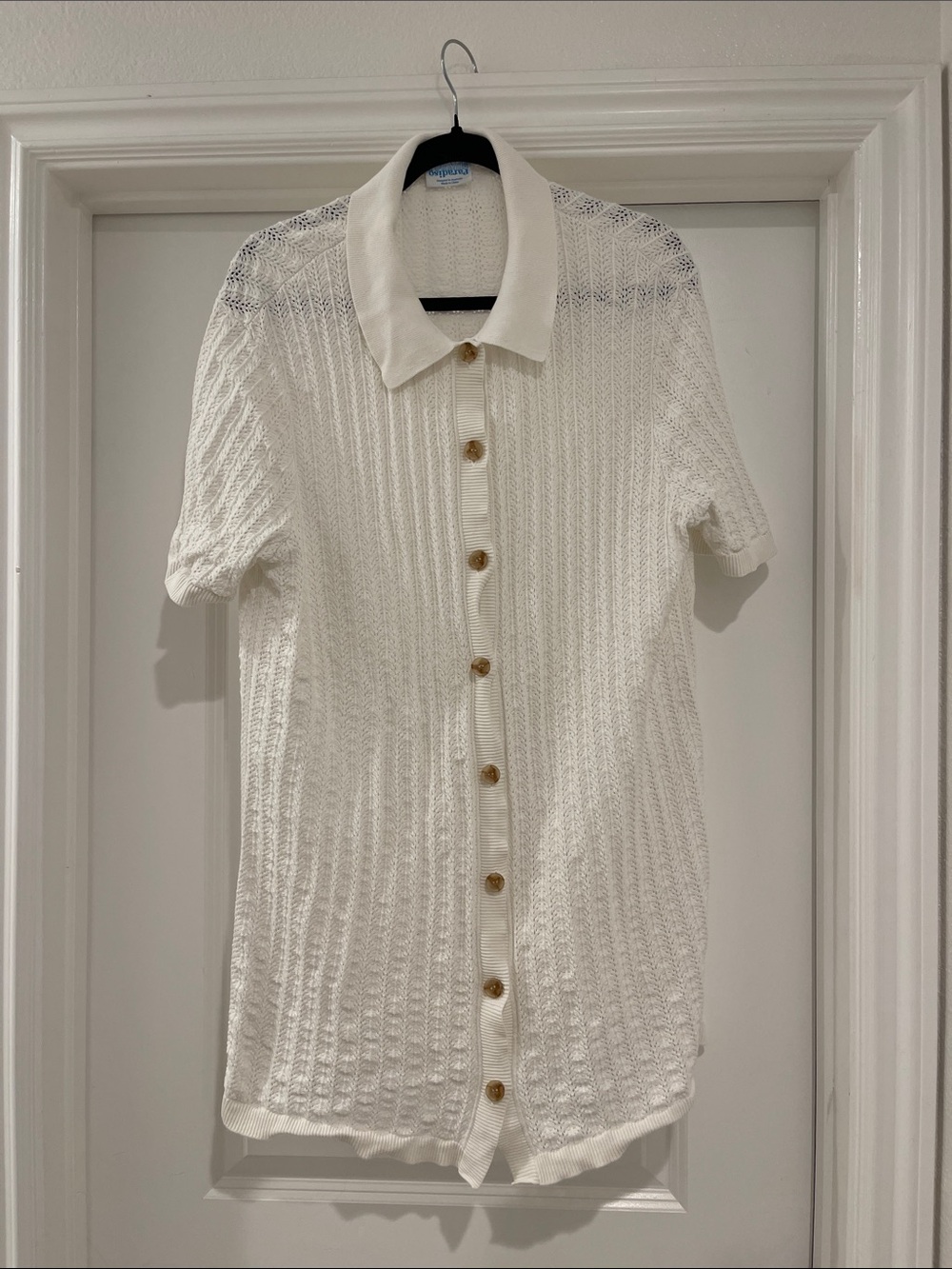 Women’s White Knit Polo Shirtdress with Button Front